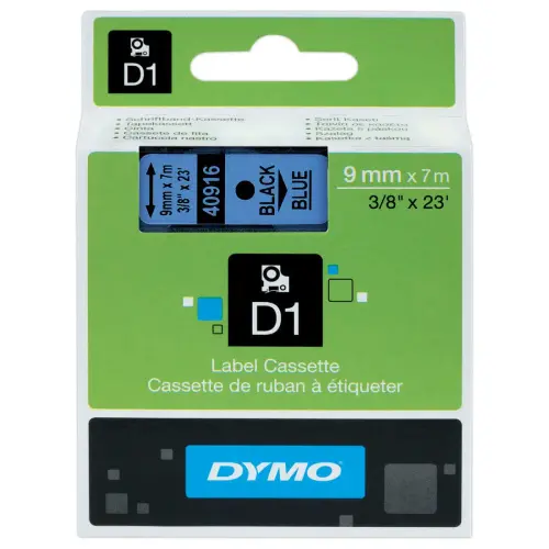 Ruban D1 S0720710 - 7 m x 9 mm - Texte noir sur fond bleu - Dymo
