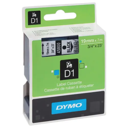 Ruban pour titreuse D1 – 19 mm – Impression noir sur fond transparent – DYMO