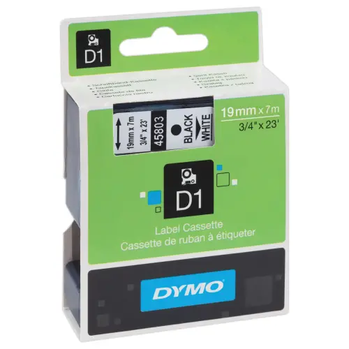 Ruban titreuse D1 - 7 m x 19 mm - Texte noir sur fond blanc - Dymo