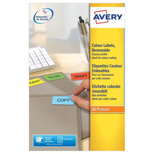 20 planches de 24 étiquettes jaunes - 63,5x33,9mm - AVERY
