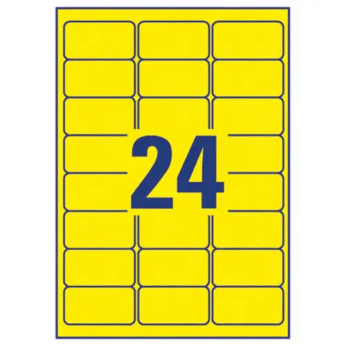 20 planches de 24 étiquettes jaunes - 63,5x33,9mm - AVERY