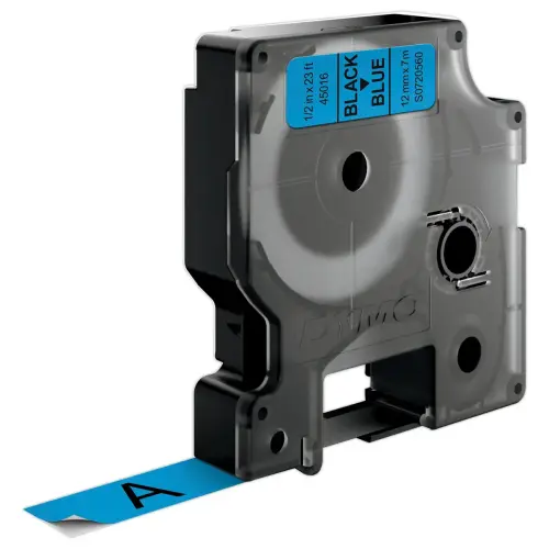 Ruban pour titreuse D1 - 7 m x 12 mm - Texte noir sur fond bleu - Dymo 