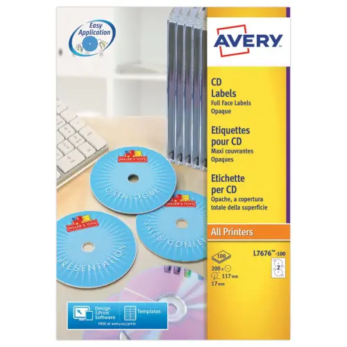 100 planches de 2 &eacute;tiquettes maxi couvrantes pour CD AVERY 