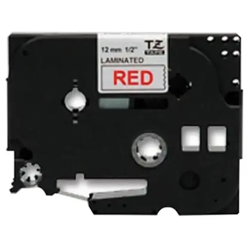 Ruban 8m x 12 mm - BROTHER TZ 232 - texte rouge sur fond blanc 
