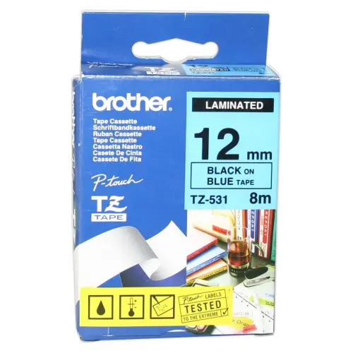 Ruban TZE 8m x 12 mm - Texte noir sur fond bleu - Brother