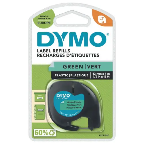 Ruban plastique Letratag - 12 mm - Texte noir sur fond vert