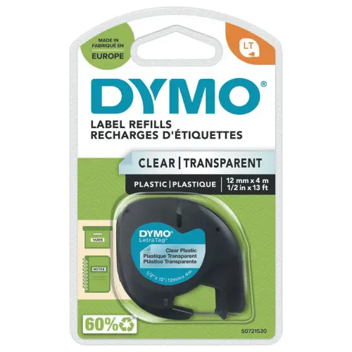 &Eacute;tiquettes en plastique transparent 1.2 cm pour titreuse Dymo Letratag 12267 