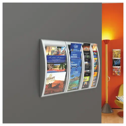 Pr&eacute;sentoir mural aluminium Quick Fit - PAPERFLOW - 4 cases A4 