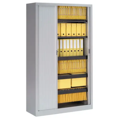 Armoire haute &agrave; rideaux - 198 x 120 cm - Gris clair 