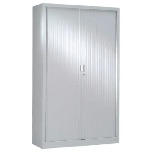 Armoire haute &agrave; rideaux - 198 x 120 cm - Gris clair 