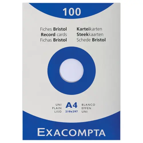 100 Fiches bristol A4 unies - EXACOMPTA 