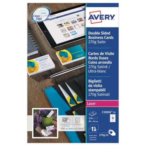 Bo&icirc;te de 250 cartes de visite mates laser couleur - 85x54mm - AVERY 