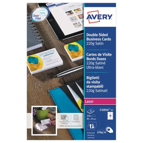 Boîte de 250 cartes de visite personnalisables pour impression laser - 86x54mm - 220g - AVERY