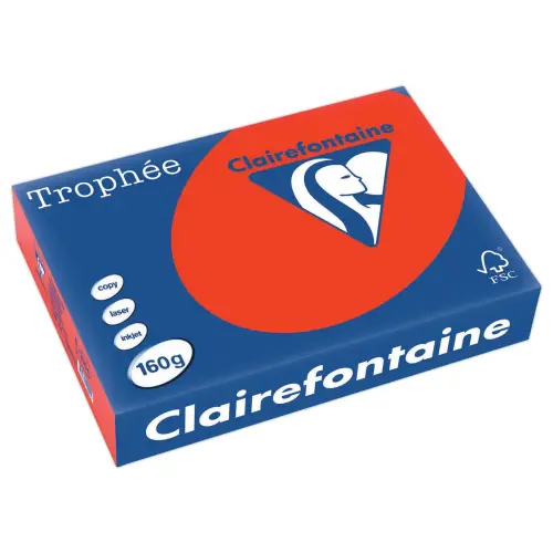 Ramette de 250 feuilles de papier Trophée couleur vive - A4 - 160 g - Rouge Corail - Clairefontaine