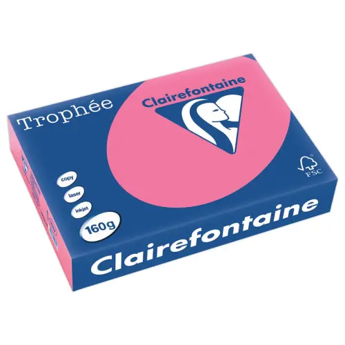 Ramette de 250 feuilles de papier Trophée couleur vive - A4 - 160 g - Rose fuchsia - Clairefontaine