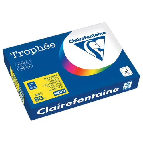 Ramette de papier couleur fluorescente - A4 - Trophée - 80g - Jaune Fluo - CLAIRFONTAINE