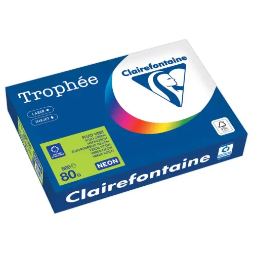 Ramette de papier couleur fluorescente A4 - Troph&eacute;e 80g - vert Fluo - CLAIREFONTAINE 