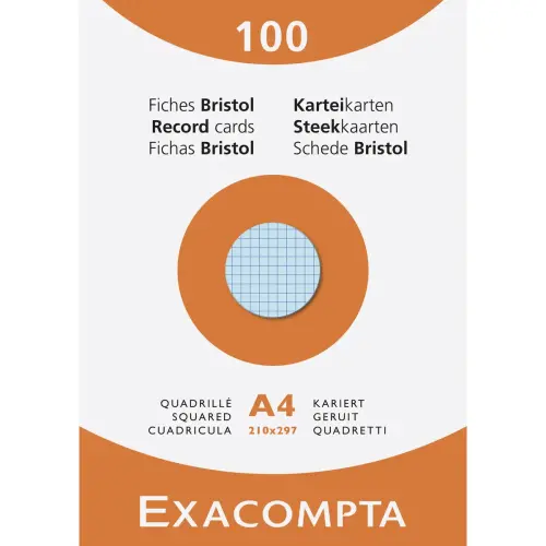 100 Fiches bristol A4 - Coloris assortis - EXACOMPTA