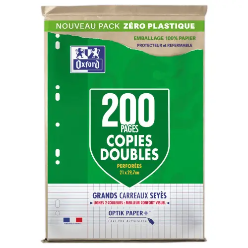 50 Copies doubles perforées - A4 - Grands carreaux - 90g - Oxford