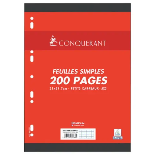 100 Copies simples perfor&eacute;es - A4 - 5x5 - 90g - CONQUERANT 