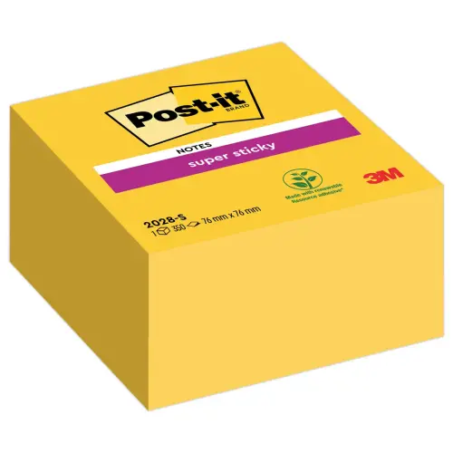 Bloc notes repositionnables Super Sticky jaune 7,6 x 7,6 cm - POST-IT