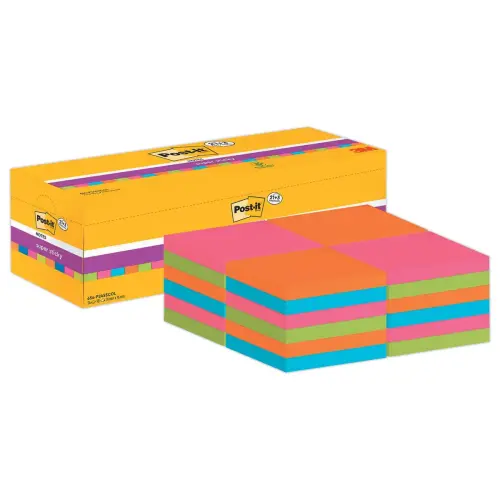 24 Notes repositionnables Super Sticky coloris assortis 7,6 x 7,6 cm - POST-IT