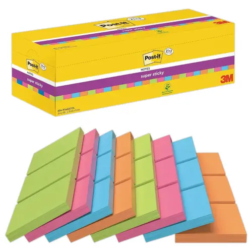 24 Notes repositionnables Super Sticky coloris assortis 7,6 x 7,6 cm - POST-IT