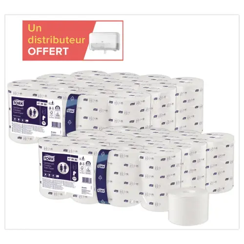 48 rouleaux (2x24) Tork Optiserve T7 blanc + 1distrib Twin Mid-size T7 offert