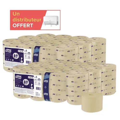 48 rouleaux (2x24) Tork Optiserve T7 natur + 1distrib Twin Mid-size T7 offert