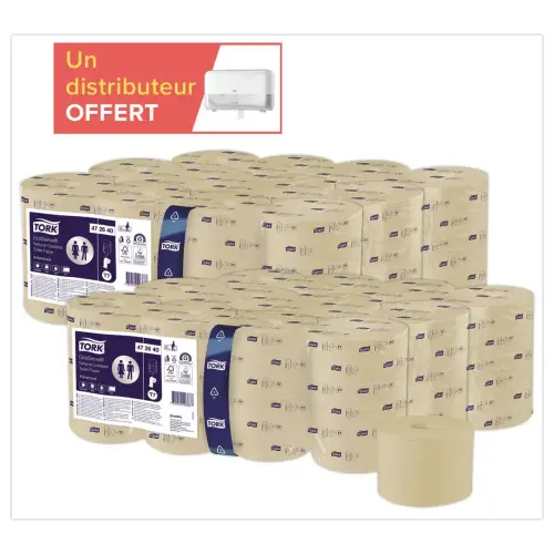 48 rouleaux (2x24) Tork Optiserve T7 natur + 1distrib Twin Mid-size T7 offert
