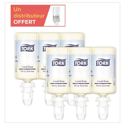 6 recharges savon doux et parfumé Tork S4 1L + 1 distributeur S4 offert