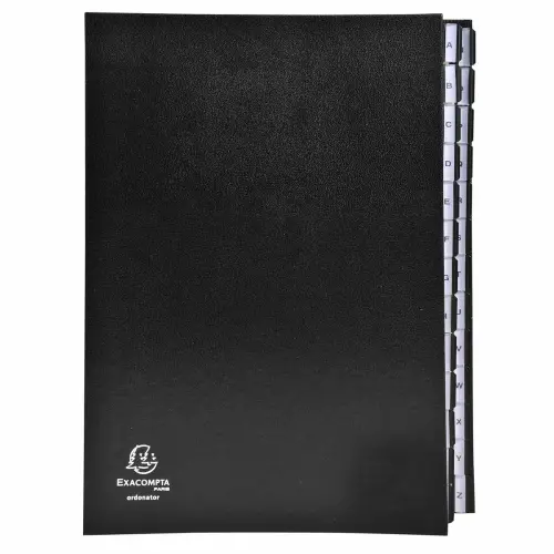 Trieur rigide Ordonator avec cavaliers plastiques alphab&eacute;tique 26 compartiments de A &agrave; Z - Noir - EXACOMPTA 