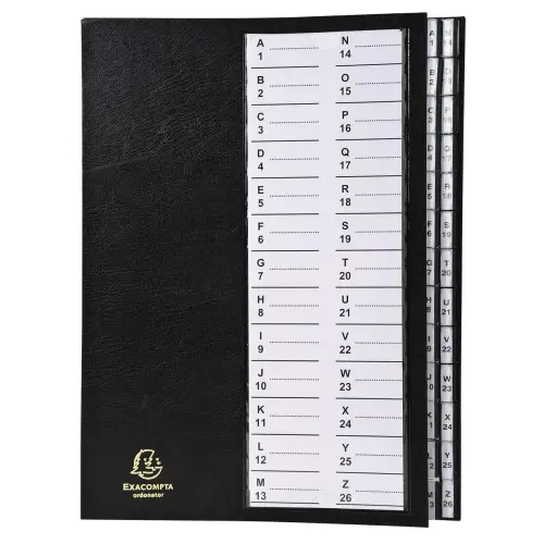 Trieur &agrave; onglets cavaliers 26 compartiments Alphanum&eacute;riques - A4 - Noir - EXACOMPTA 