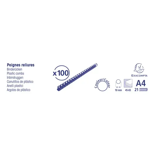 Boite 100 reliures spirales plastique 10mm - Noir - EXACOMPTA 