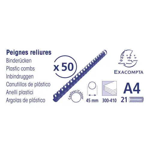 Boite 50 reliures spirales plastique 45mm - Noir - EXACOMPTA