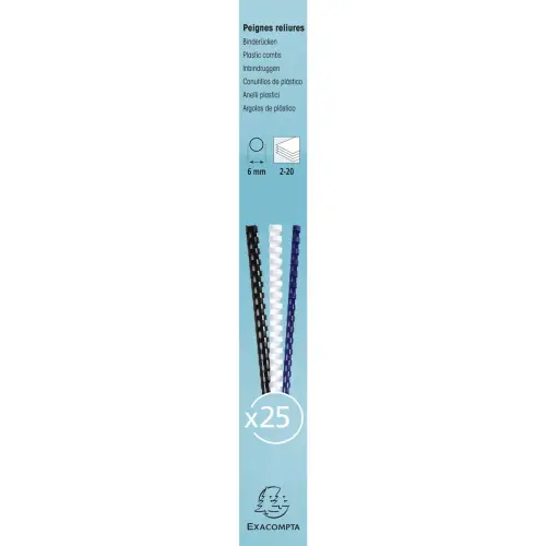 Boite 25 reliures spirales plastique 6mm - Noir - EXACOMPTA