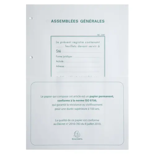 Recharge A4 pour reliures registres - 100 feuilleslets perforation 4 trous - Exacompta