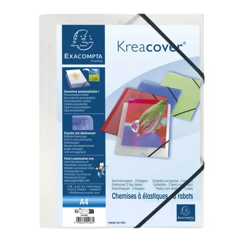 Chemise à élastiques 3 rabats polypropylène opaque Krea Cover - A4 - Incolore - EXACOMPTA
