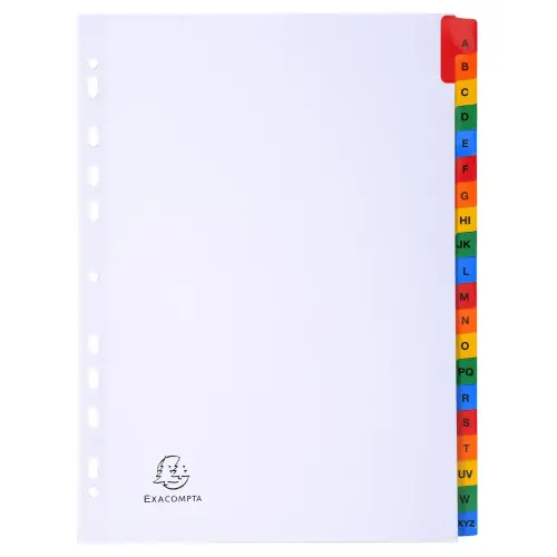 Intercalaires Imprim&eacute;s alphab&eacute;tiques carte blanche 160g - 20 positions - A4 - Blanc - EXACOMPTA 