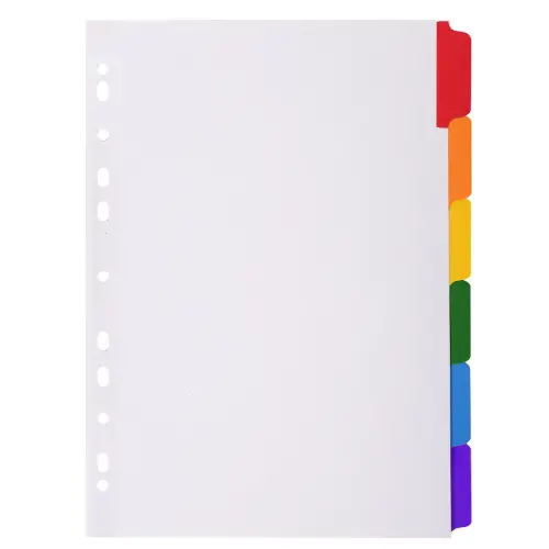 Intercalaires carte blanche 160g avec onglets couleurs renforcés - 6 positions - A4 - Blanc - EXACOMPTA