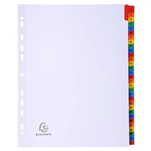 Intercalaires Imprim&eacute;s num&eacute;riques carte blanche 160g- 31 positions - A4 Maxi - Blanc - EXACOMPTA 