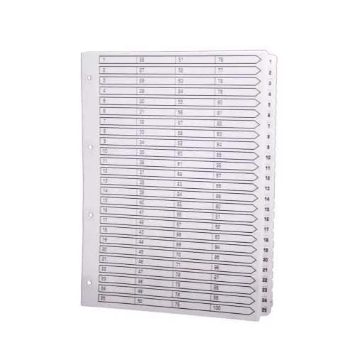 Intercalaires imprimés à touches plastifiées - 100 touches 1 à 100 - A4 - Blanc - Exacompta