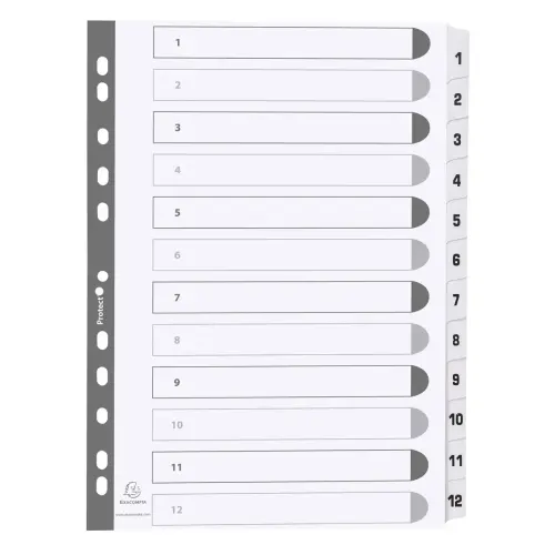 Intercalaires imprimés à touches plastifiées - 12 touches 1 à 12 - A4 - Blanc - EXACOMPTA