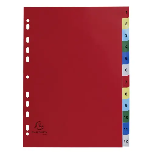 Intercalaires imprimés numériques polypropylène 12/100e - 12 positions - A4 - Assorties vives - EXACOMPTA