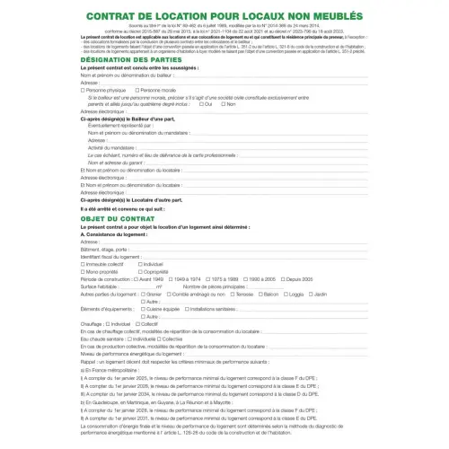 Feuilles Contrat de location pour locaux non meublés telles qu'utilisées dans les dossiers réf. 44E - EXACOMPTA