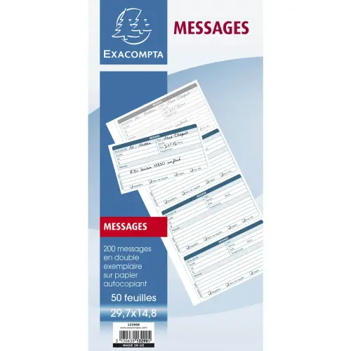 Carnet broché 29,7x14,8cm - Messages téléphones (4 à la page) - 50 feuilles dupli autocopiantes - EXACOMPTA
