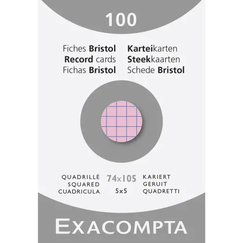 &Eacute;tui de 100 fiches - bristol quadrill&eacute; 5x5 non perfor&eacute; 74x105mm - Rose - EXACOMPTA 