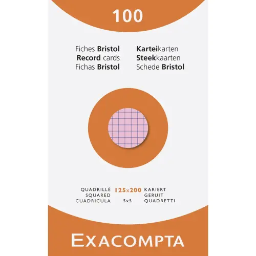 &Eacute;tui de 100 fiches - bristol quadrill&eacute; 5x5 non perfor&eacute; 125x200mm - Couleurs assorties - EXACOMPTA 
