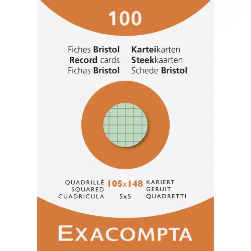 Étui de 100 fiches - bristol quadrillé 5x5 105x148mm - Couleurs assorties - EXACOMPTA