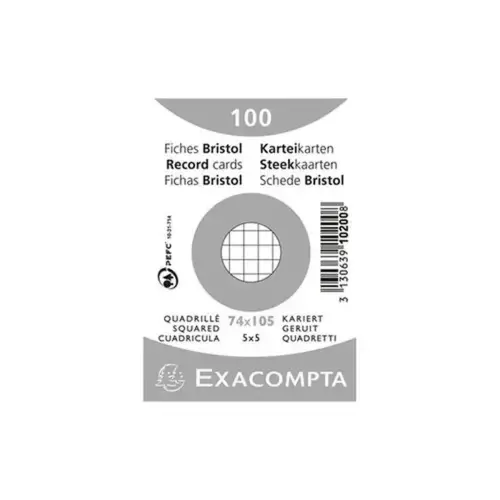 Paquet 100 fiches sous film - bristol quadrill&eacute; 5x5 non perfor&eacute; 74x105mm - Blanc - EXACOMPTA 